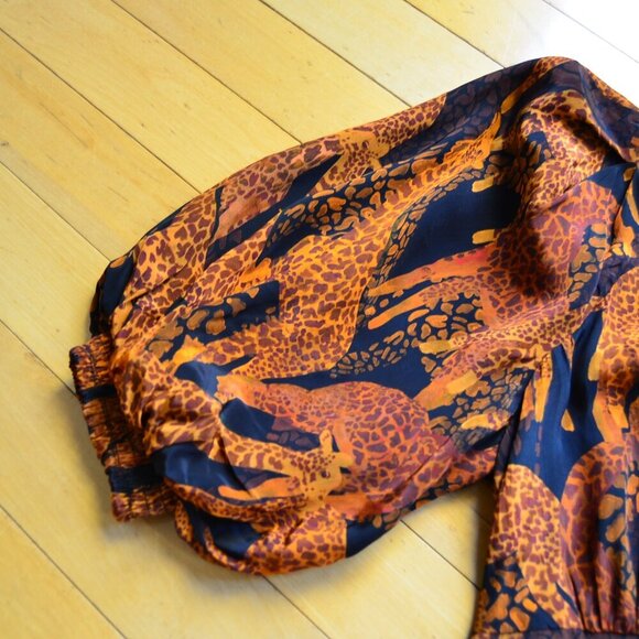 Farm Rio Black Giraffes Puff Sleeve Blouse Size XS - Picture 6 of 14